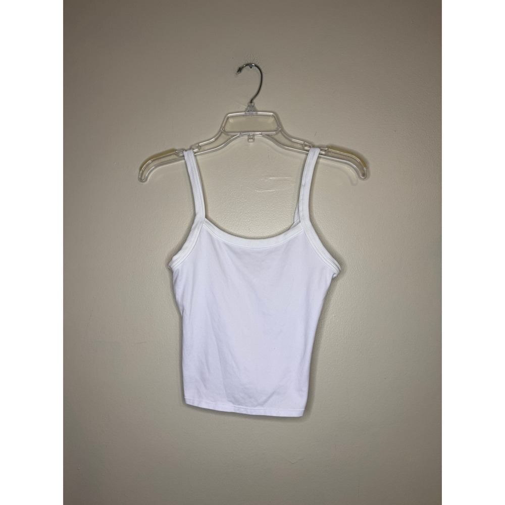 Alo Yoga White Ribbed Cropped Tank Top Scoop Neck Camisole Small